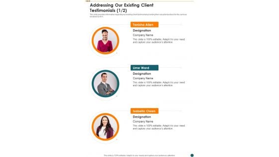 Investment For Real Estate Development Addressing Our Existing Client Testimonials One Pager Sample Example Document Investment For Real Estate Development Addressing Our Existing Client Testimonials One Pager Sample Example Document
