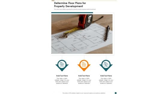 Investment For Real Estate Development Determine Floor Plans For Property Development One Pager Sample Example Document