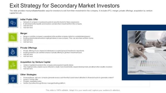 Investment Fundraising Pitch Deck From Stock Market Exit Strategy For Secondary Market Investors Pictures PDF