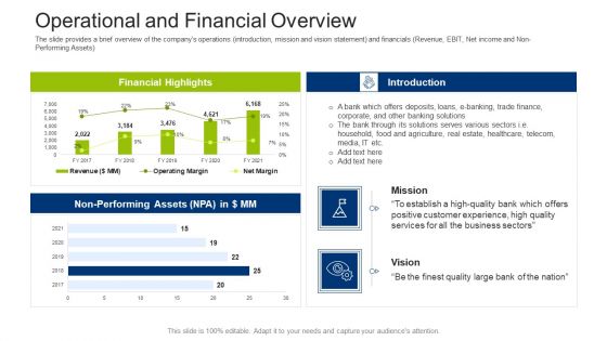 Investment Fundraising Pitch Deck From Stock Market Operational And Financial Overview Graphics PDF