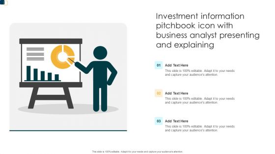 Investment Information Pitchbook Icon With Business Analyst Presenting And Explaining Rules PDF