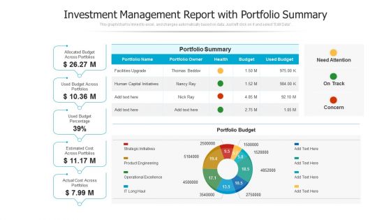 Investment Management Report With Portfolio Summary Ppt PowerPoint Presentation Infographics Clipart PDF