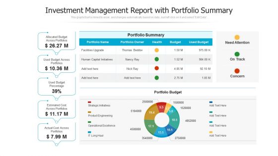 Investment Management Report With Portfolio Summary Ppt PowerPoint Presentation Infographics Clipart PDF