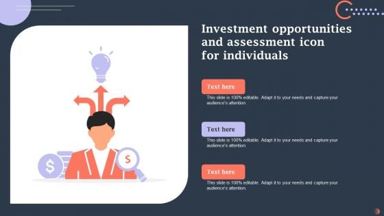 Investment Opportunities And Assessment Icon For Individuals Portrait PDF