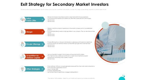 Investment Pitch For Aftermarket Exit Strategy For Secondary Market Investors Ppt PowerPoint Presentation Layouts Graphics Tutorials PDF