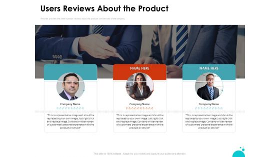 Investment Pitch For Aftermarket Users Reviews About The Product Ppt PowerPoint Presentation Outline Inspiration PDF