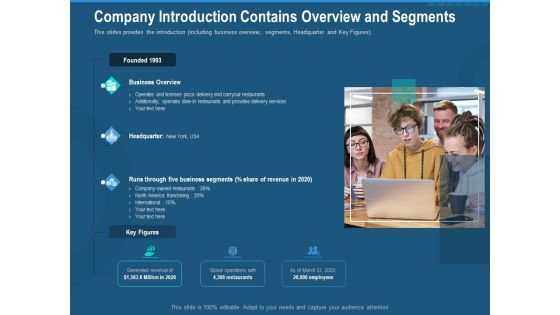 Investment Pitch To Generate Capital From Series B Venture Round Company Introduction Contains Overview And Segments Clipart PDF