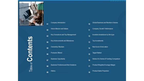 Investment Pitch To Generate Capital From Series B Venture Round Table Of Contents Microsoft PDF Investment Pitch To Generate Capital From Series B Venture Round Table Of Contents Microsoft PDF