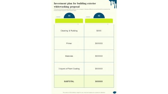 Investment Plan For Building Exterior Whitewashing Proposal One Pager Sample Example Document