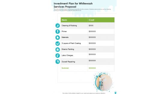 Investment Plan For Whitewash Services Proposal One Pager Sample Example Document