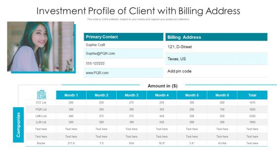 Investment Profile Of Client With Billing Address Ppt PowerPoint Presentation Icon Model PDF