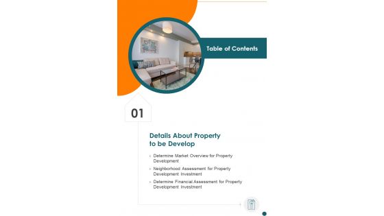 Investment Proposal For Real Estate Development For Table Of Contents One Pager Sample Example Document