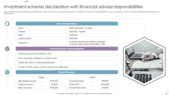 Investment Scheme Declaration With Financial Advisor Responsibilities Graphics PDF