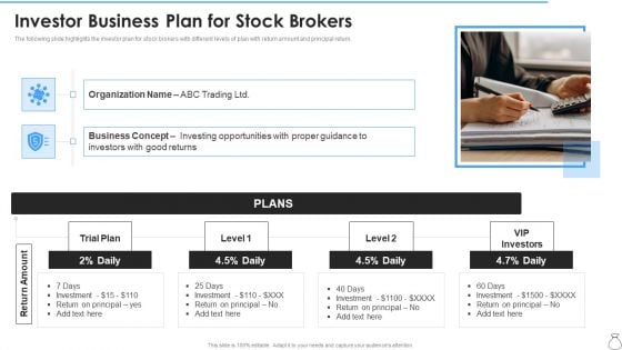 Investor Business Plan For Stock Brokers Designs PDF