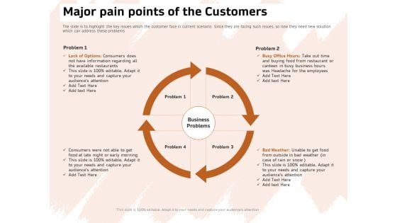 Investor Deck For Capital Generation From Substitute Funding Options Major Pain Points Of The Customers Themes PDF