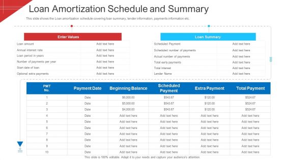 Investor Deck To Arrange Funds From Short Term Loan Loan Amortization Schedule And Summary Template PDF