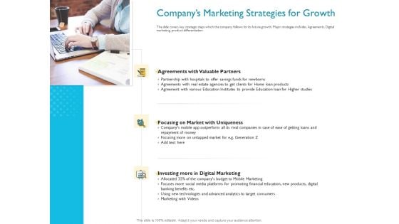 Investor Funding Deck For Hybrid Financing Companys Marketing Strategies For Growth Ppt Show Display PDF