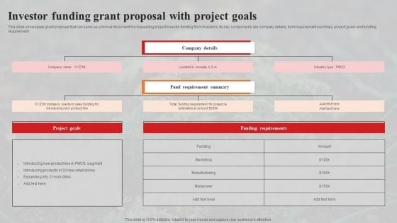 Investor Funding Grant Proposal With Project Goals Inspiration PDF