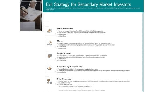 Investor Pitch Deck Collect Capital Financial Market Exit Strategy For Secondary Market Investors Professional PDF