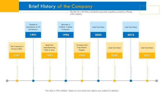 Investor Pitch Deck For Interim Financing Brief History Of The Company Portrait PDF