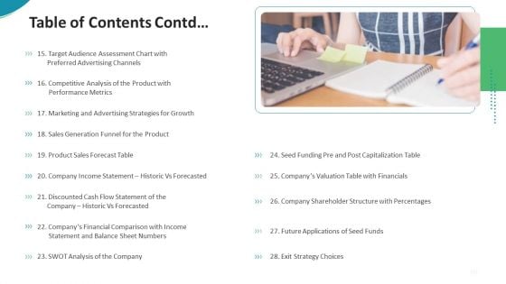 Investor Pitch Deck For Seed Funding From Private Investor Table Of Contents Contd Guidelines PDF