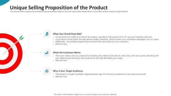 Investor Pitch Deck For Seed Funding From Private Investor Unique Selling Proposition Of The Product Themes PDF