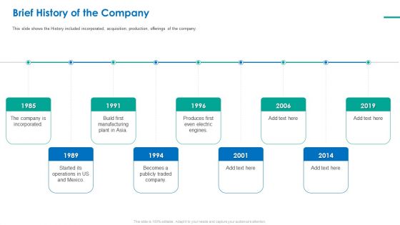 Investor Pitch Deck For Short Term Bridge Loan Brief History Of The Company Ppt PowerPoint Presentation Professional Show PDF