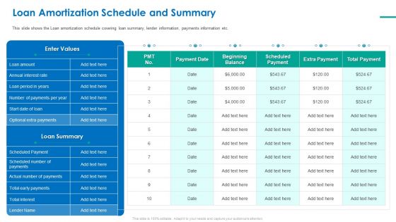 Investor Pitch Deck For Short Term Bridge Loan Loan Amortization Schedule And Summary Demonstration PDF