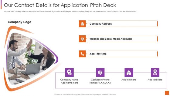Investor Pitch Deck For Software Development Our Contact Details For Application Pitch Deck Designs PDF
