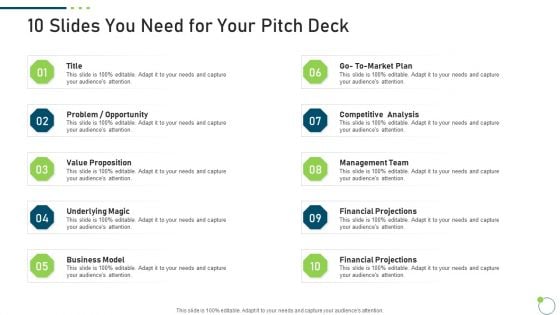 Investor Pitch Deck New Venture Capital Raising 10 Slides You Need For Your Pitch Deck Pictures PDF