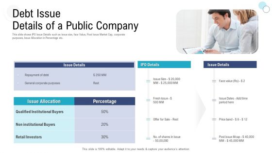 Investor Pitch Deck Procure Federal Debt From Banks Debt Issue Details Of A Public Company Brochure PDF