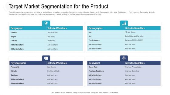 Investor Pitch Deck Procure Federal Debt From Banks Target Market Segmentation For The Product Infographics PDF