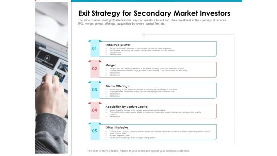 Investor Pitch Deck Public Offering Market Exit Strategy For Secondary Market Investors Structure PDF