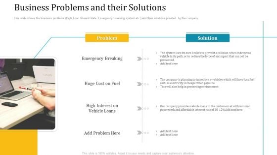 Investor Pitch Deck Short Term Caveat Loan Business Problems And Their Solutions Ideas PDF