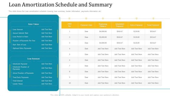 Investor Pitch Deck Short Term Caveat Loan Loan Amortization Schedule And Summary Template PDF