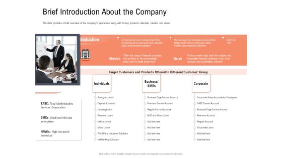 Investor Pitch Deck To Collect Capital From Subordinated Loan Brief Introduction About The Company Infographics PDF