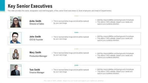 Investor Pitch Deck To Generate Capital From Pre Seed Round Key Senior Executives Sample PDF