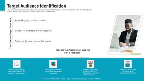 Investor Pitch Deck To Generate Capital From Pre Seed Round Target Audience Identification Elements PDF Investor Pitch Deck To Generate Capital From Pre Seed Round Target Audience Identification Elements PDF