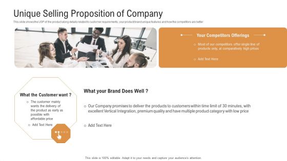 Investor Pitch Deck To Generate Venture Capital Funds Unique Selling Proposition Of Company Inspiration PDF