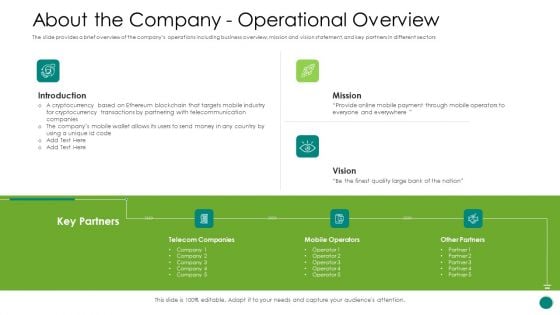 Investor Pitch Gain Funding From ICO About The Company Operational Overview Sample PDF