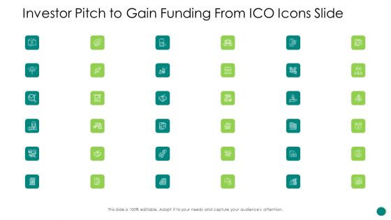 Investor Pitch Gain Funding From ICO Icons Slide Structure PDF