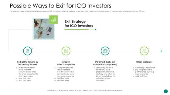 Investor Pitch Gain Funding From ICO Possible Ways To Exit For ICO Investors Infographics PDF
