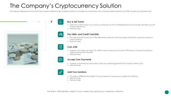 Investor Pitch Gain Funding From ICO The Companys Cryptocurrency Solution Icons PDF