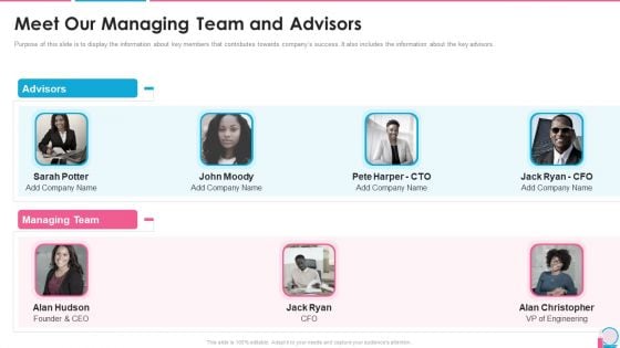 Investor Pitch Presentation For Beauty Product Brands Meet Our Managing Team And Advisors Microsoft PDF Investor Pitch Presentation For Beauty Product Brands Meet Our Managing Team And Advisors Microsoft PDF