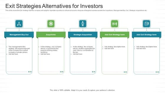 Investor Pitch Stock Market Launch Financial Institutions Exit Strategies Alternatives For Investors Mockup PDF