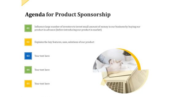 Investor Presentation For Raising Capital From Product Sponsorship Agenda For Product Sponsorship Background PDF