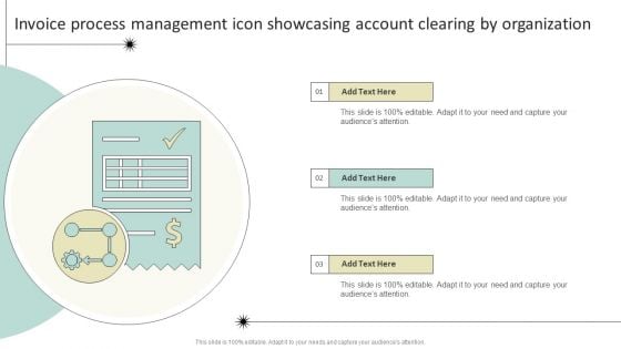 Invoice Process Management Icon Showcasing Account Clearing By Organization Diagrams PDF