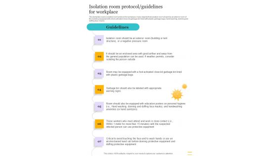 Isolation Room Protocol Guidelines For Workplace One Pager Sample Example Document