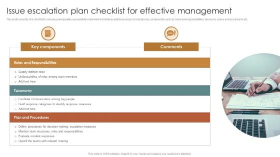 Issue Escalation Plan Checklist For Effective Management Summary PDF