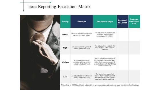 Issue Reporting Escalation Matrix Ppt PowerPoint Presentation Inspiration Graphics Template